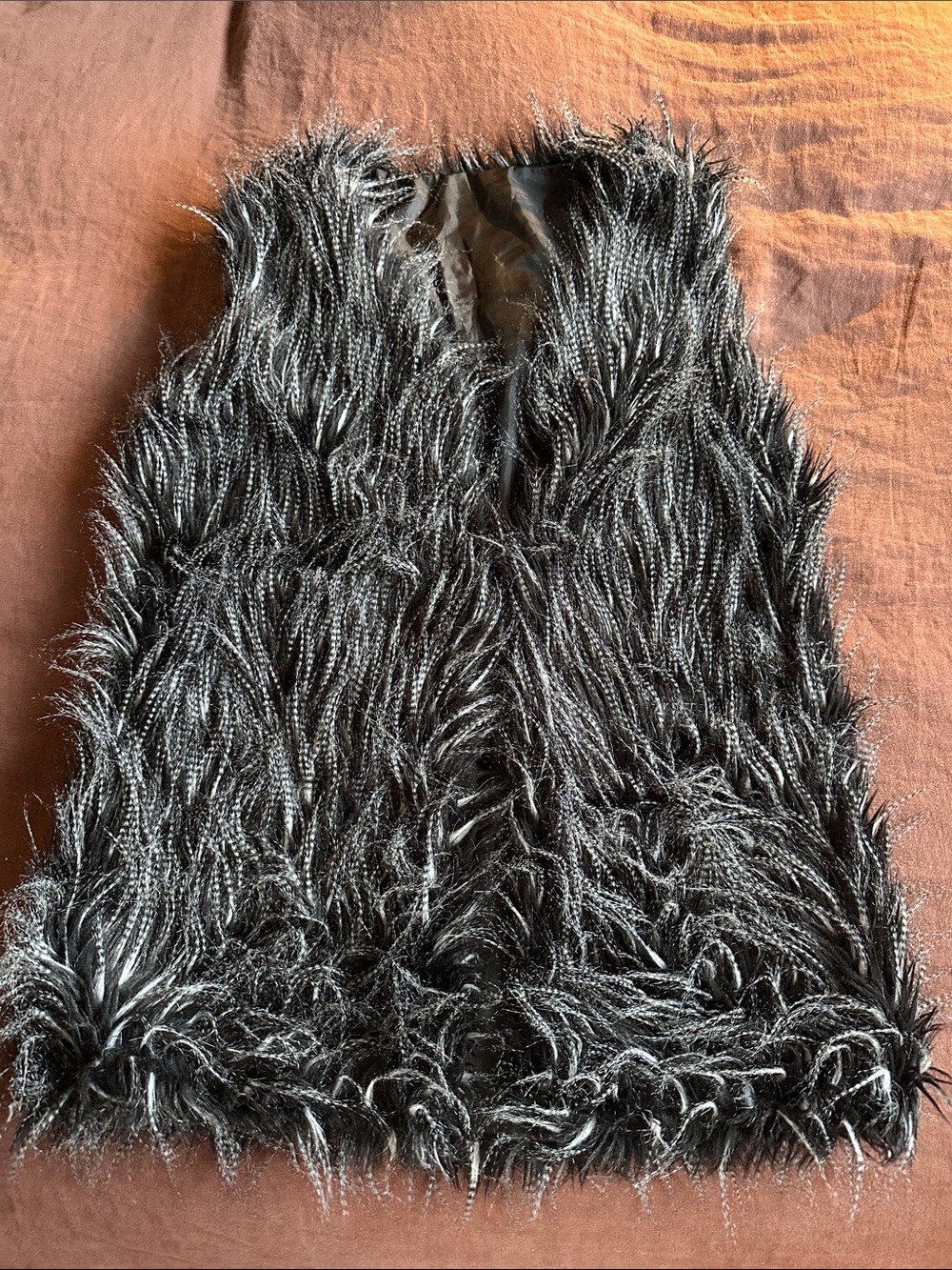 Faux Fur Black grey Unisex Shag Vest. 1 closure hook in the middle. Warm Soft